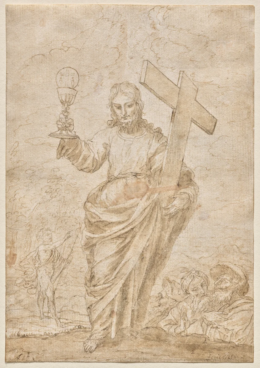 Christ Holding a Chalice and Cross (recto) by Alonso Cano, drawing, 1666