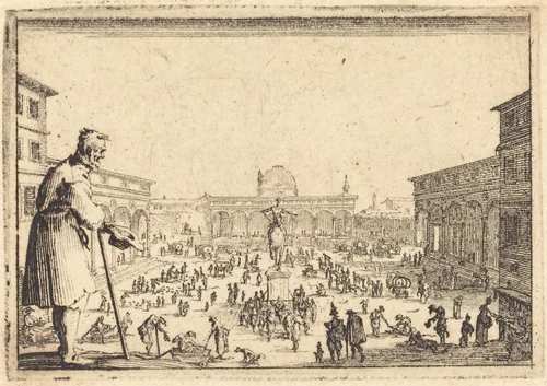 Piazza SS. Annunziata, Florence by Jacques Callot, print, 1617