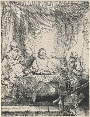 Christ at Emmaus: the Larger Plate by Rembrandt van Rijn, print, 1654