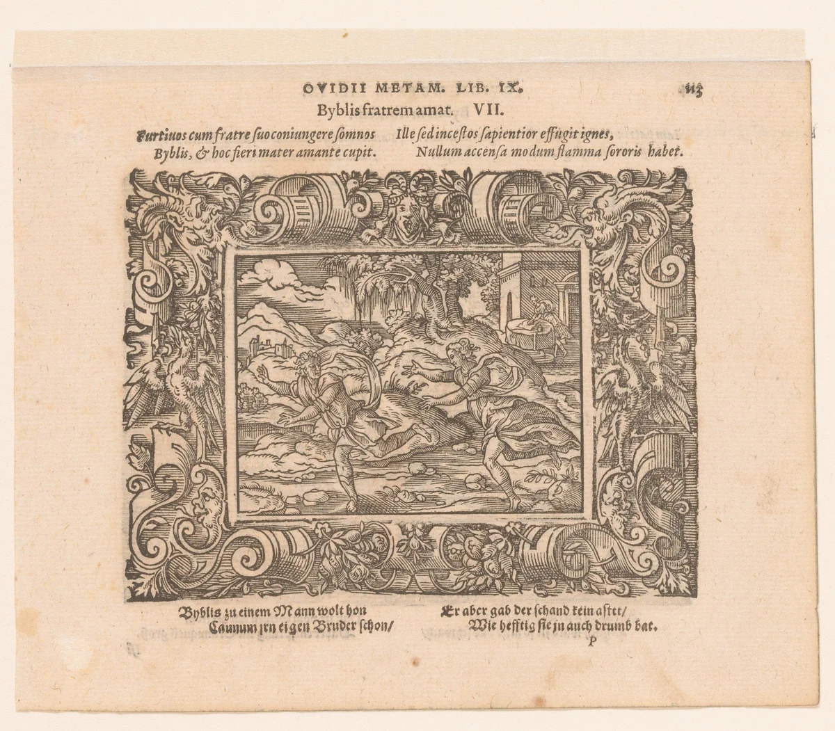 Byblis en Caunus by Virgilius Solis, print, 1569