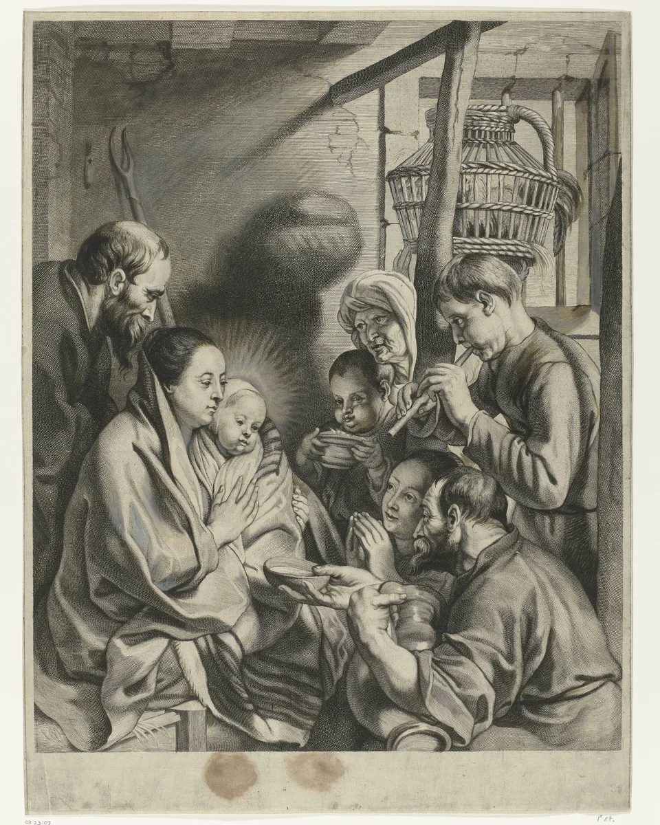 Aanbidding door de herders by Marinus Robyn van der Goes, print, 1630-1639