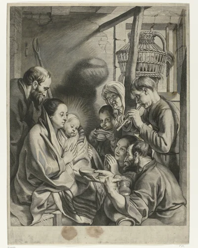 Aanbidding door de herders by Marinus Robyn van der Goes, print, 1630-1639