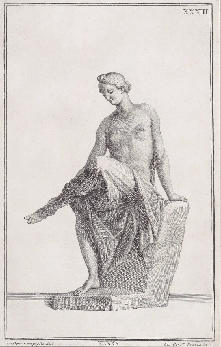 Plate XXXIII (33): Venus, from "Museum Florentinum" (Statuae antiquae dorum et virorum illustrium) by Giovanni Girolamo Frezza, print, 1734