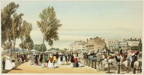 Hyde Park Near Crosvenor Gate, plate sixteen from Original Views of London as It Is by Thomas Shotter Boys, print, 1842