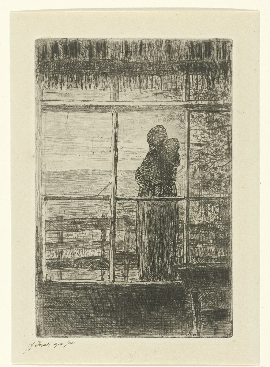Wachtende vrouw met kind by Jozef Israëls, print, 1835-1911