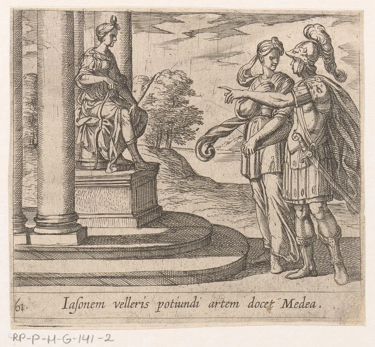 Jason en Medea bij het altaar van Diana by Antonio Tempesta, print, 1606-1638