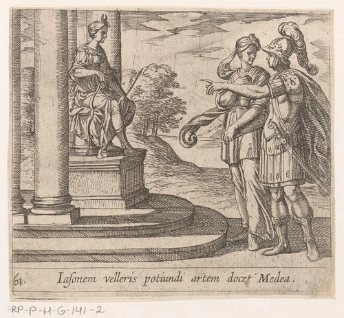 Jason en Medea bij het altaar van Diana by Antonio Tempesta, print, 1606-1638
