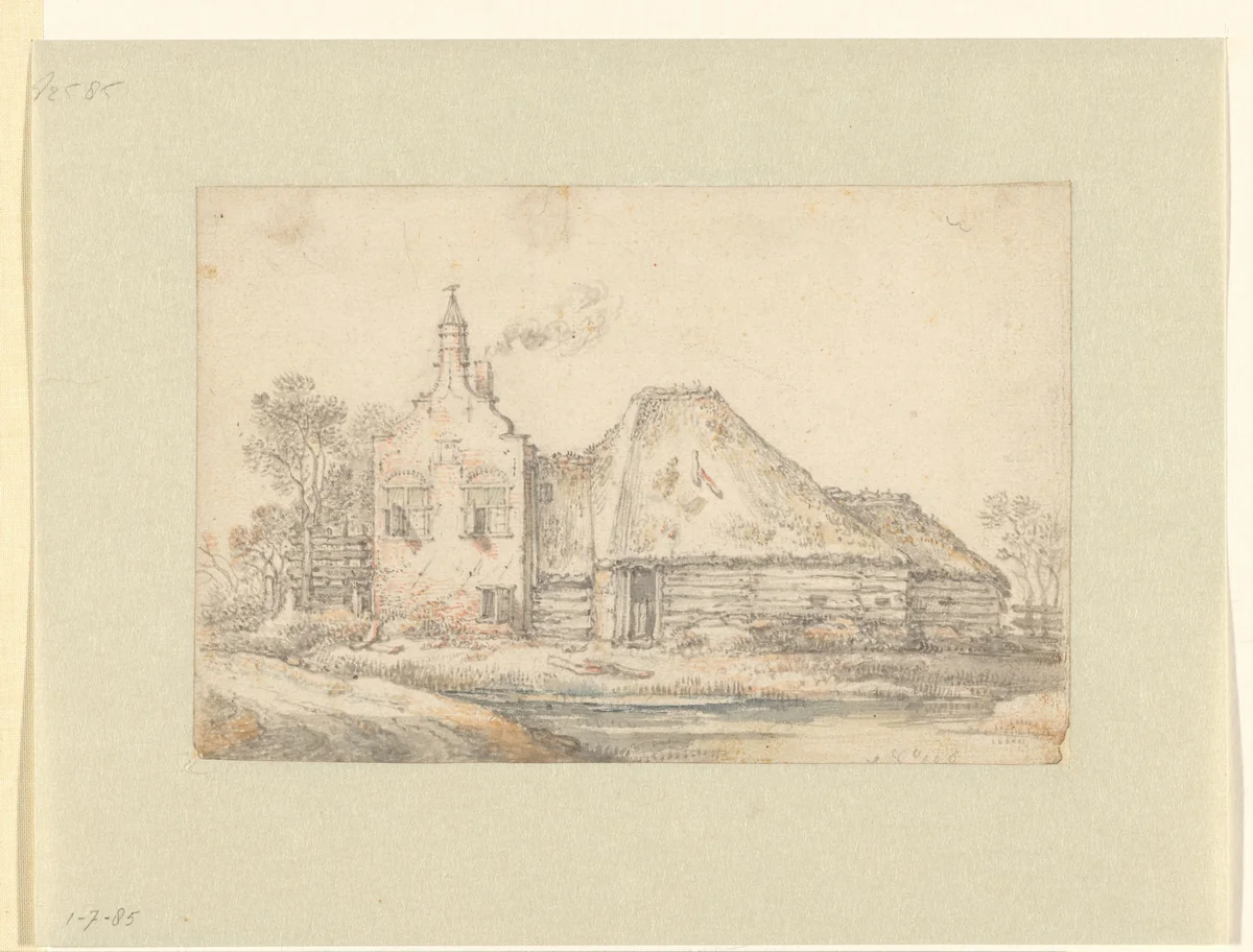 Voorname hoeve met schuur by Gillis Claesz de Hondecoeter, drawing, 1620-1629