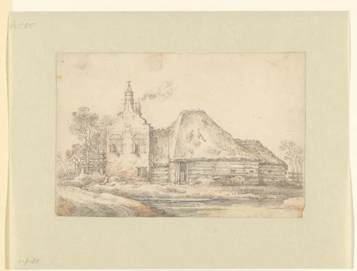Voorname hoeve met schuur by Gillis Claesz de Hondecoeter, drawing, 1620-1629