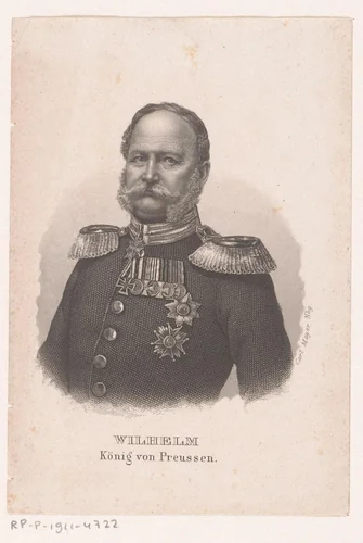 Portret van Wilhelm I van Duitsland als koning van Pruisen by Carl Mayer, print, 1861-1868