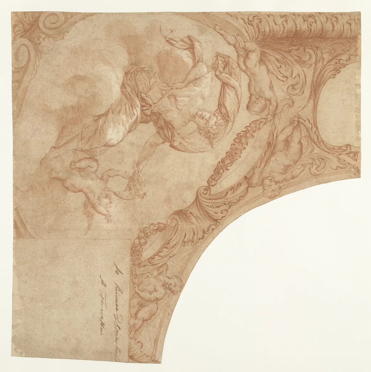 Ontwerp voor een hoekstuk van plafond met personificatie van de Zuivere Waarheid by Mattheus Terwesten, drawing, 1680-1757