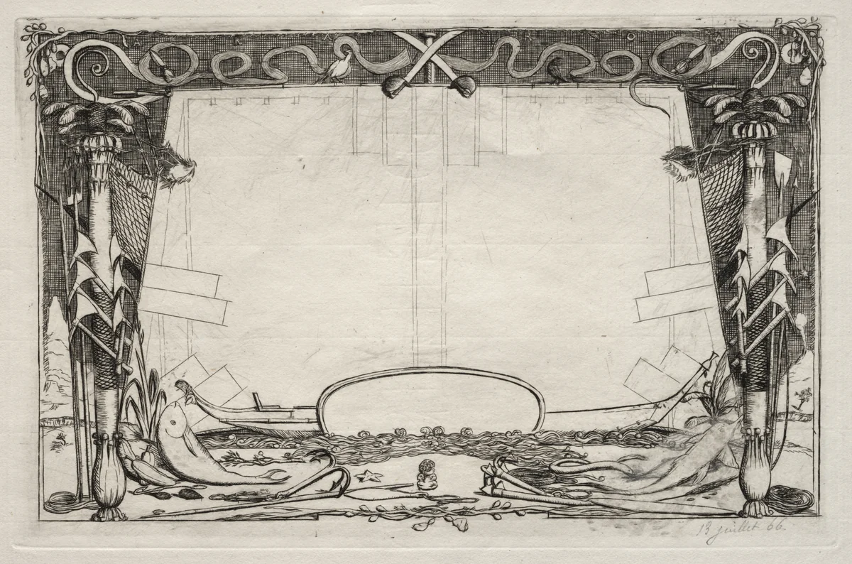 A Voyage to New Zealand (1842-1846): Cover by Charles Meryon, print, 1866