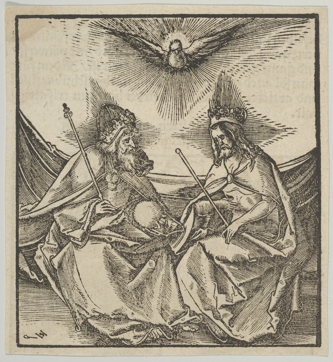The Holy Trinity, from Hymmelwagen auff dem, wer wol lebt... by Hans Schäufelein, print, 1517