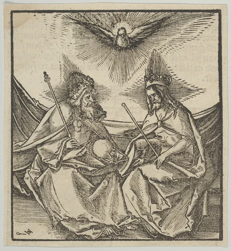 The Holy Trinity, from Hymmelwagen auff dem, wer wol lebt... by Hans Schäufelein, print, 1517