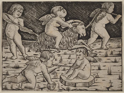 Five Cupids Playing by Master F.B., print, 1475-1500