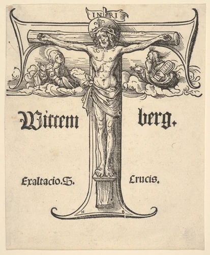 Christ on the Cross Between the Virgin and Moses by Hans Burgkmair, print, 1498-1531