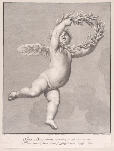 Amorino with a laurel wreath by Violante Vanni, print, 1774