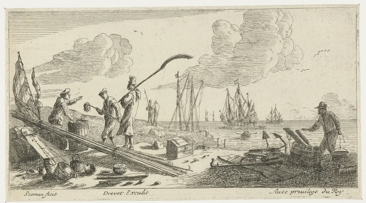 Zeelieden bij de kust by anonymous, print, 1650-1738