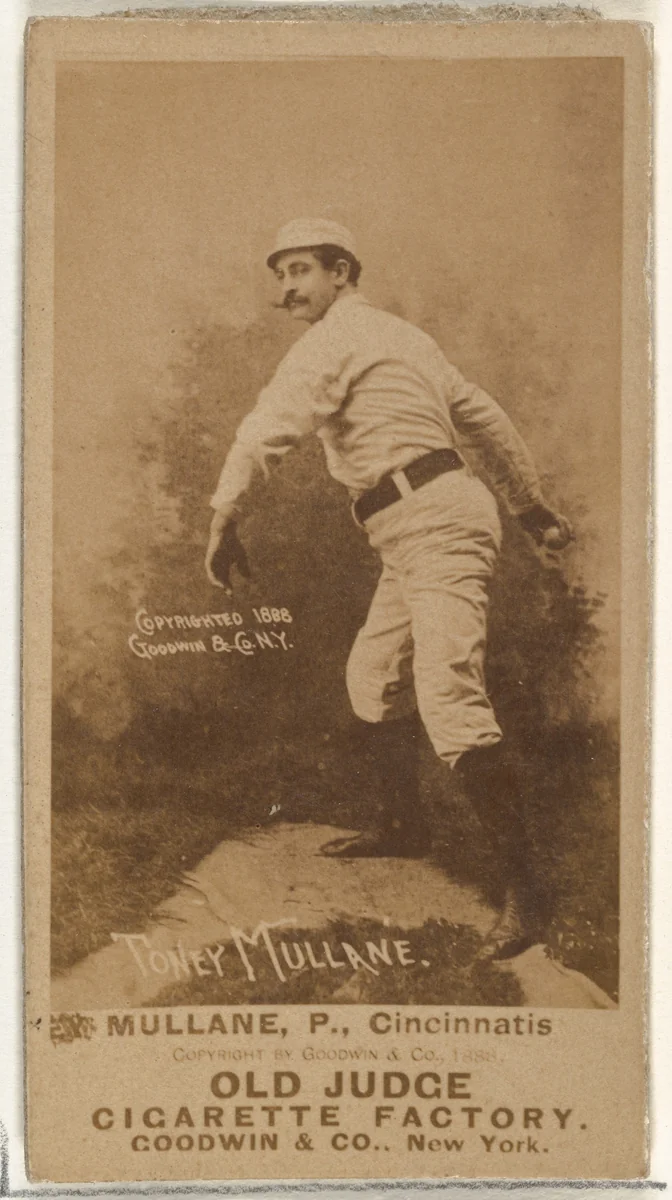 Anthony John "Tony" Mullane, Pitcher, Cincinnati, from the Old Judge series (N172) for Old Judge Cigarettes by Goodwin & Company, photograph, 1888