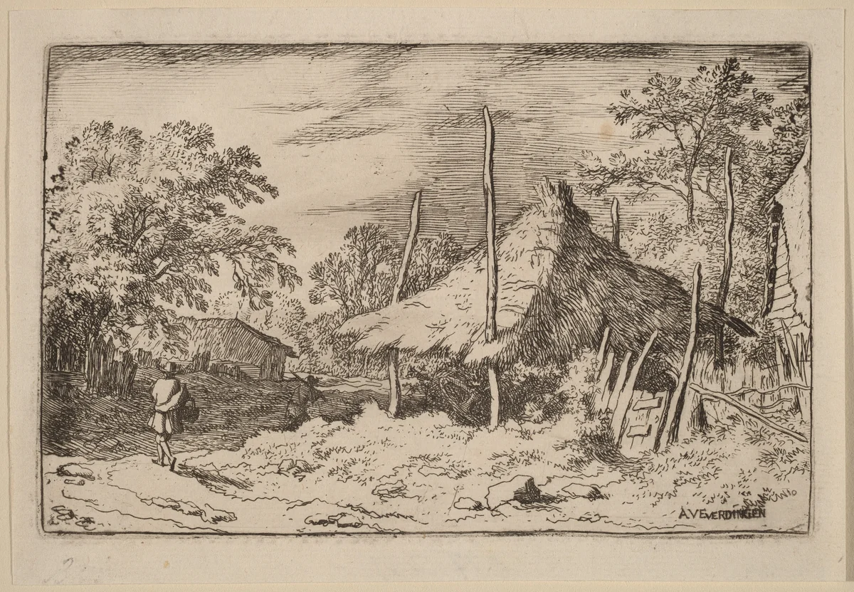 Wheel underneath the Hay Barn by Allart van Everdingen, print, 1645-1656
