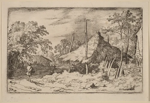 Wheel underneath the Hay Barn by Allart van Everdingen, print, 1645-1656