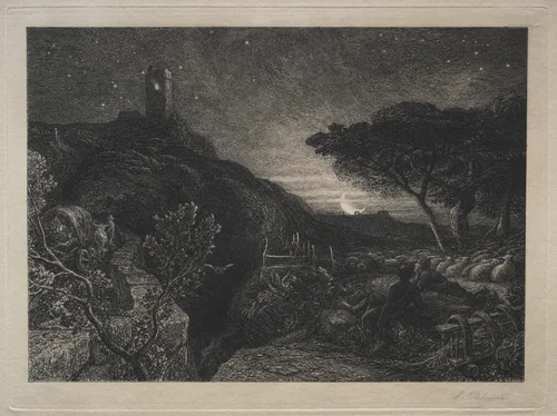 The Lonely Tower by Samuel Palmer, print, 1874-1884