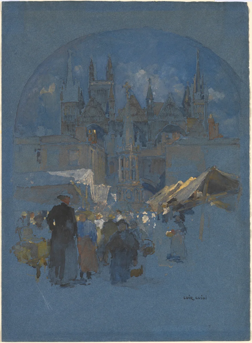 A Market Square before a Cathedral by Luigi Loir, drawing, 1870-1889