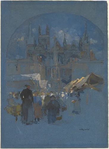 A Market Square before a Cathedral by Luigi Loir, drawing, 1870-1889