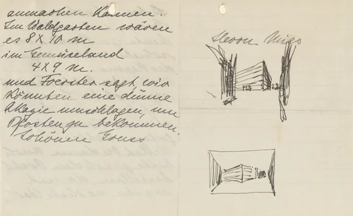 Concrete Office Building, project, Berlin, Germany (Letter with view of building) by Ludwig Mies van der Rohe, mies van der rohe archive, 1923