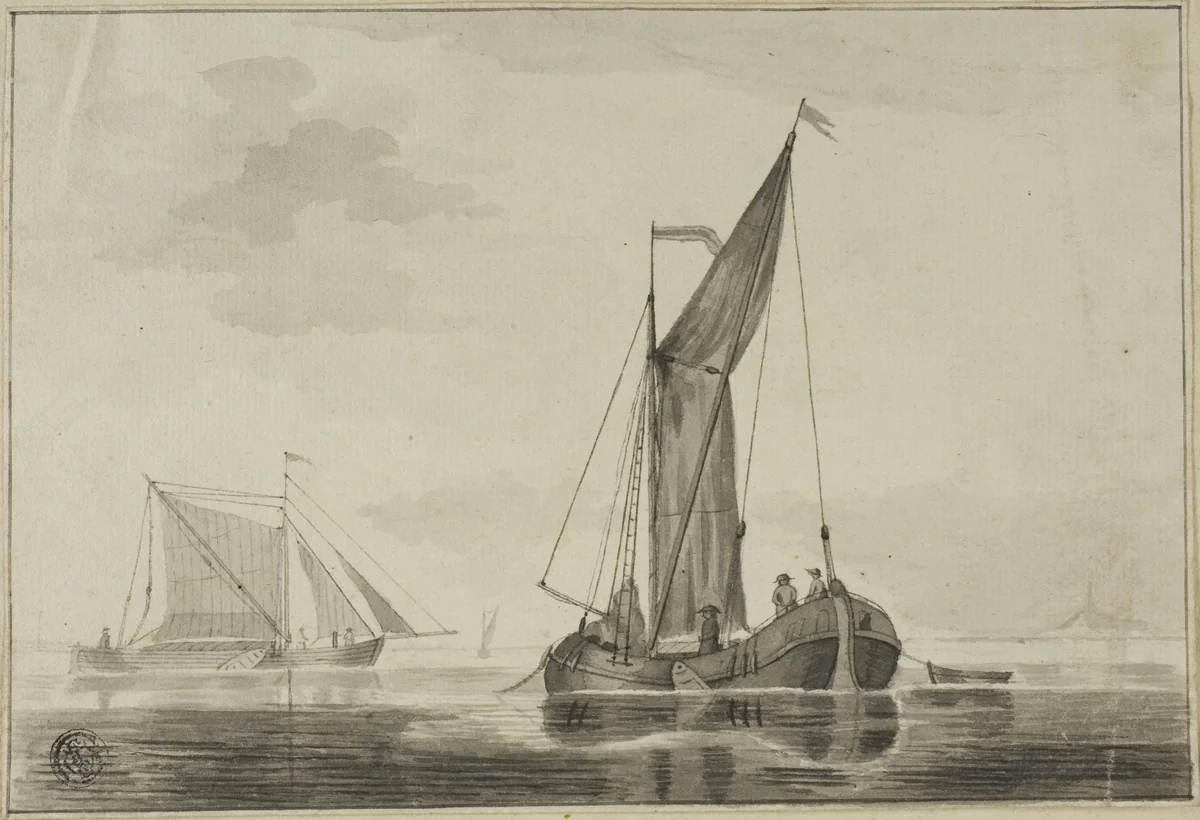 Boats in a Limpid Sea by Johannes Christianus Schotel, drawing, 1807-1838