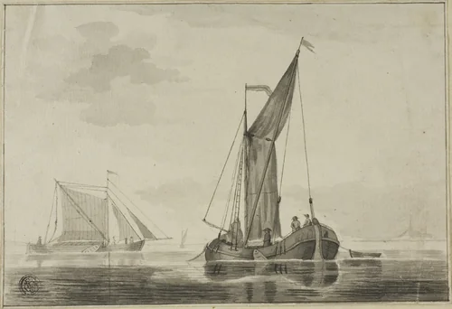 Boats in a Limpid Sea by Johannes Christianus Schotel, drawing, 1807-1838