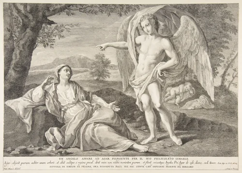 An angel appearing to Hagar by Pietro Monaco, print, 1727-1772