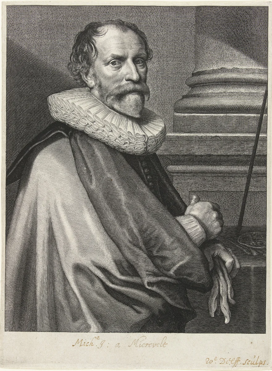 Portret van Michiel Jansz. van Mierevelt by Willem Jacobsz Delff, print, 1590-1638