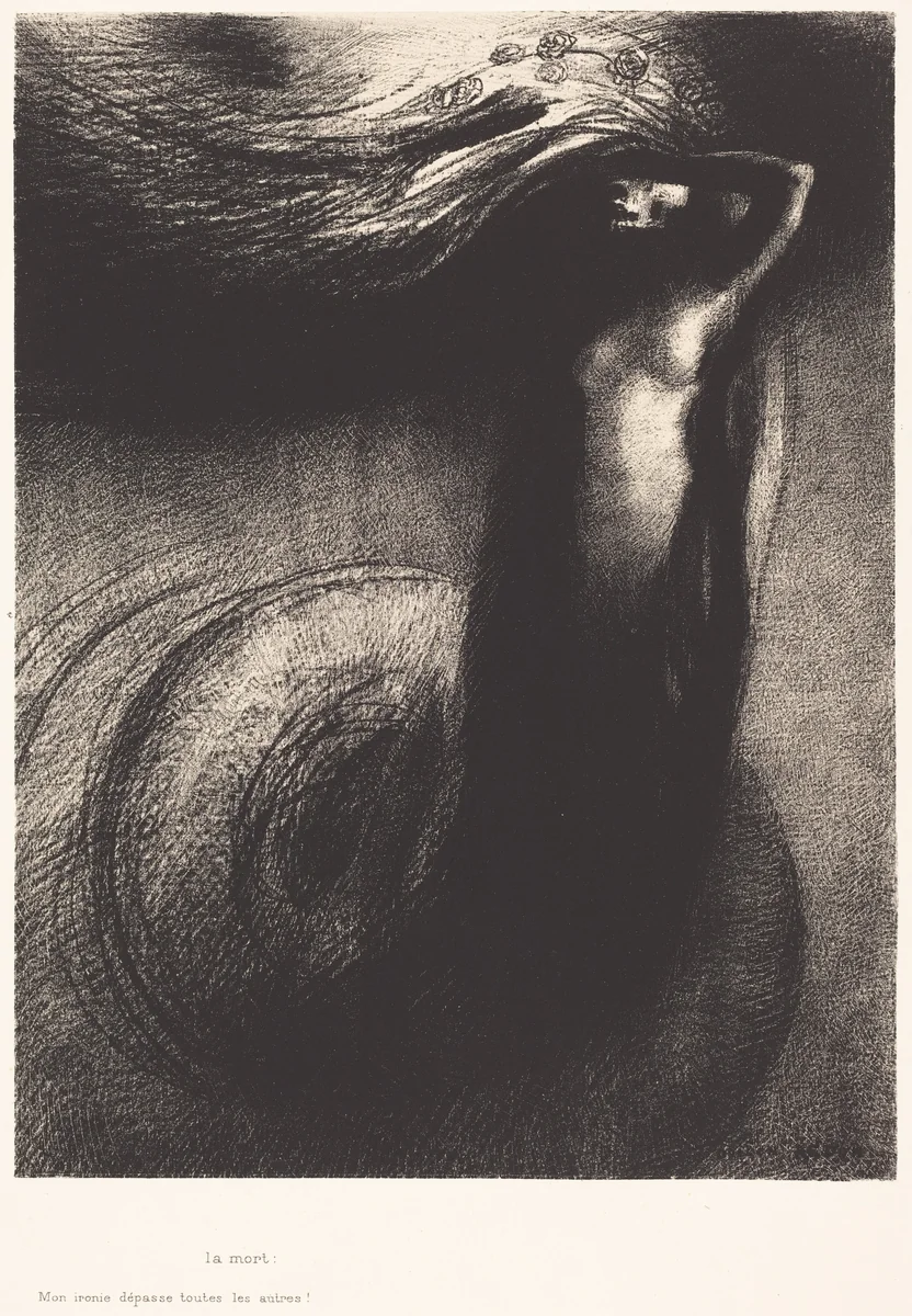 La Mort: Mon ironie depasse toutes les autres! (Death: My iron surpasses all others!) by Odilon Redon, print, 1889