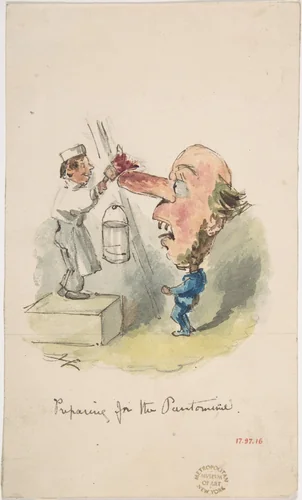 "Preparing for the Pantomime" by John Leech, drawing, 1836-1864
