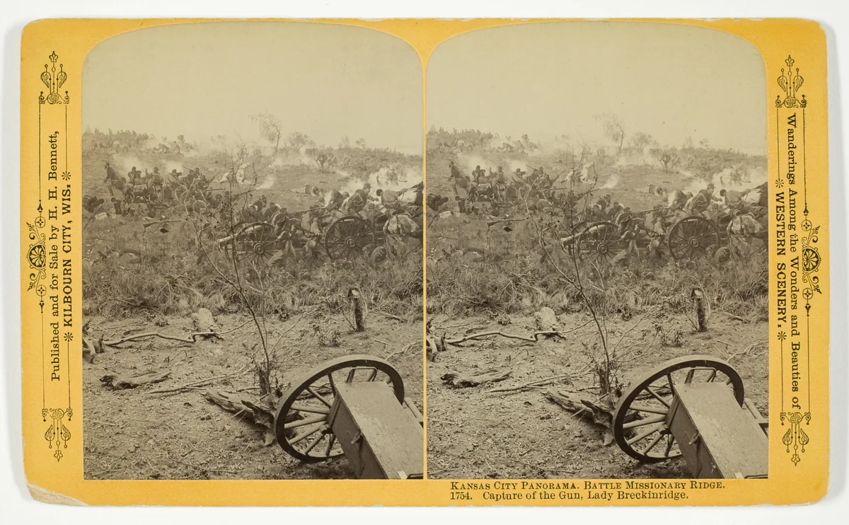 Capture of the Gun, Lady Breckinridge, No. 1754 from the series "Kansas City Panorama. Battle Missionary Ridge" by Henry Hamilton Bennett, photograph, 1889
