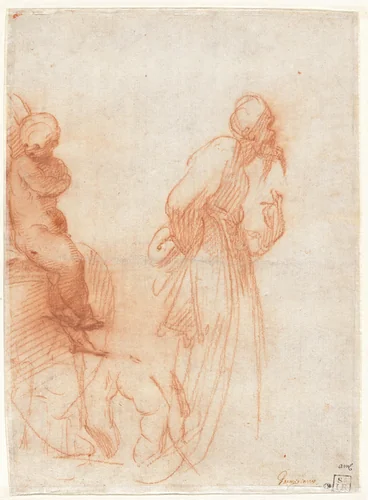 a) Studies of Figures and a Hand (recto); b) Studies of a Bull (verso) by Giulio Campi, drawing, 1525-1535