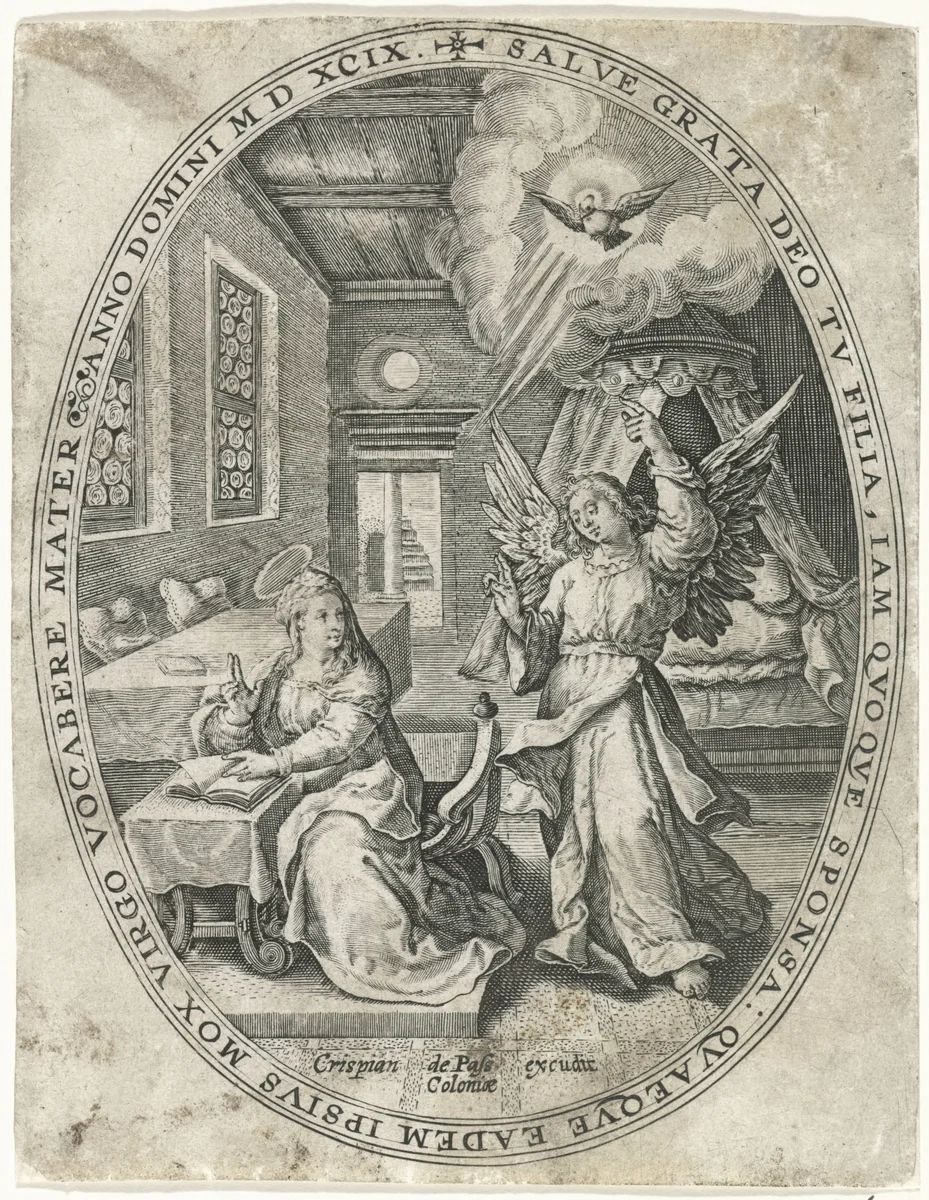Annunciatie by Crispijn van de Passe, print, 1574-1637