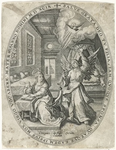 Annunciatie by Crispijn van de Passe, print, 1574-1637