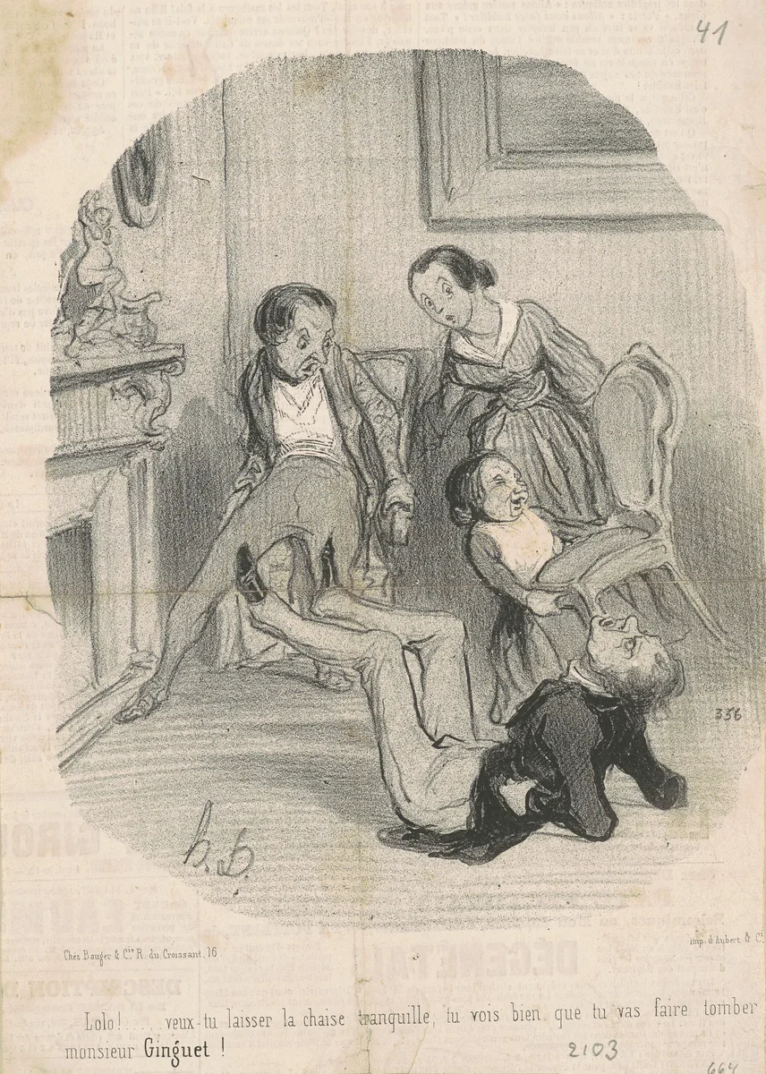 Lolo!...veux-tu laisser la chaisse tranquille... by Honoré Daumier, print, 1842