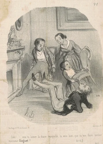 Lolo!...veux-tu laisser la chaisse tranquille... by Honoré Daumier, print, 1842