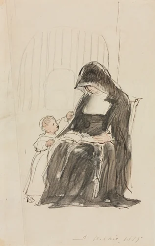 Nun Reading to a Child by David Wilkie, drawing, 1835