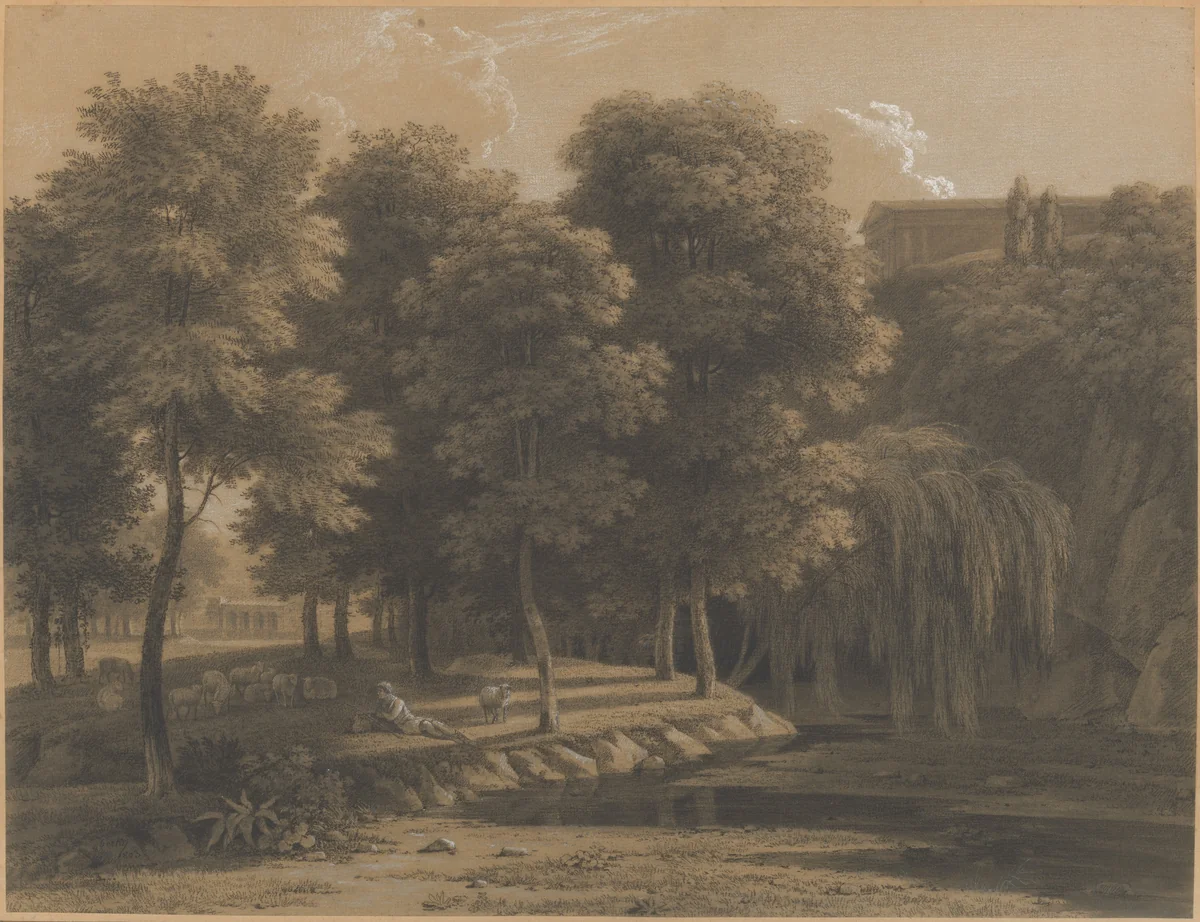 Classical Landscape with a Shepherd by Jean-Victor Bertin, drawing, 1803
