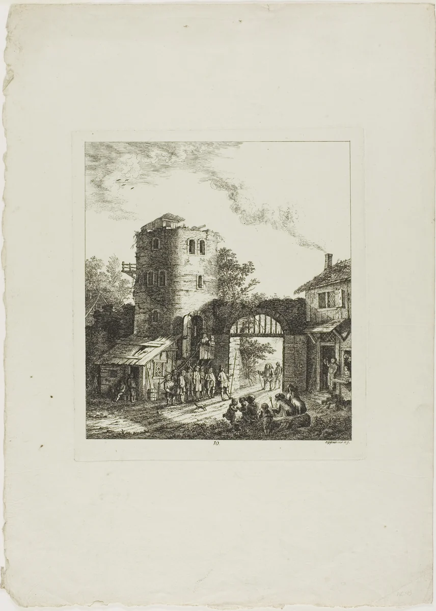 Procession through a Rustic Gate by Salomon Gessner, print, 1764