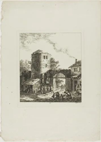 Procession through a Rustic Gate by Salomon Gessner, print, 1764