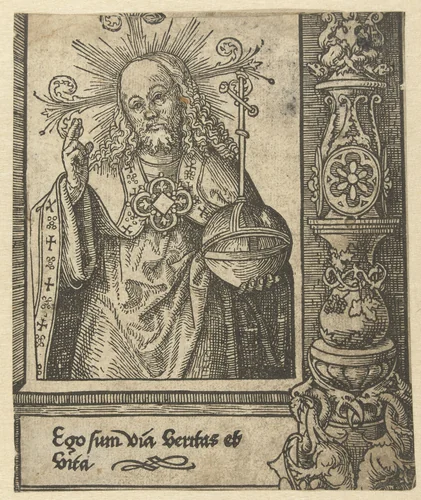 Christus als Salvator Mundi by Jacob Cornelisz van Oostsanen, print, 1518-1523