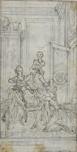 Study for Vignette-Frontispiece in Charles-Simon Favart's "L'Amitié à l'Epreuve" by Hubert François Gravelot, drawing, 1771-1773