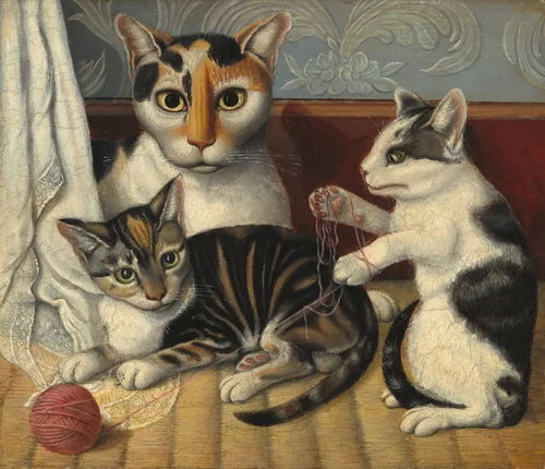 Cat and Kittens by American 19th Century, painting, 1872-1883