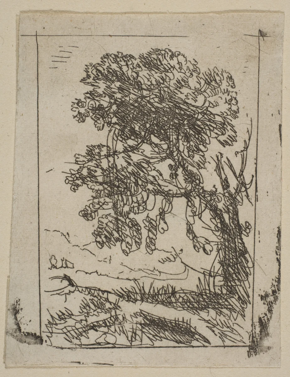 The Two Landscapes (Left Tree) by Claude Lorrain, print, 1625-1635