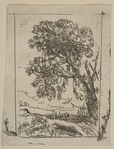 The Two Landscapes (Left Tree) by Claude Lorrain, print, 1625-1635